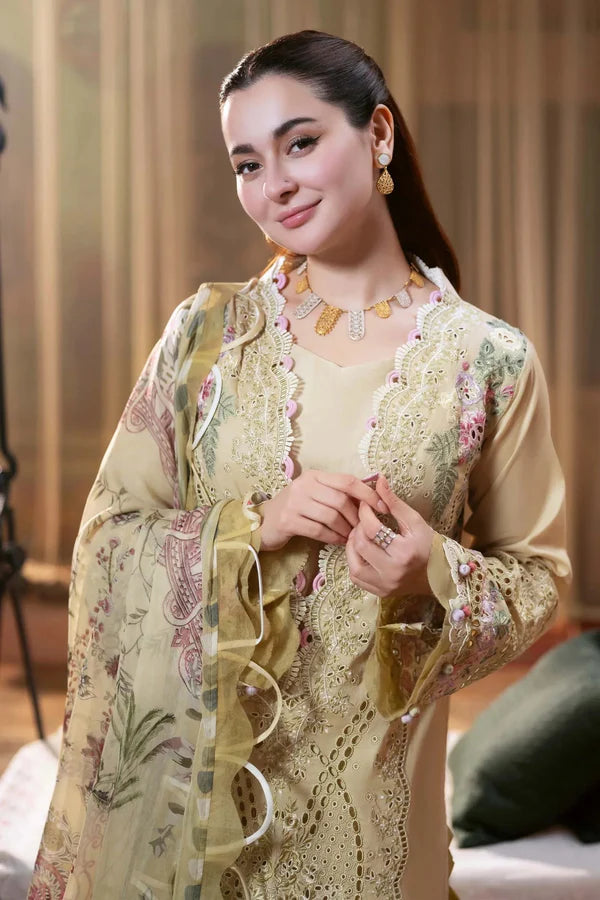 JADE DHANAK STITCH - UNSTITCH-3PC Embroidered Shirt with Digital Printed WOOL SHAL V523
