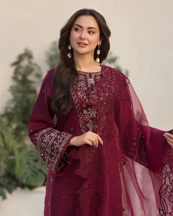 Dhanak-3PC Embroidered Shirt with Organza Embroidered Dupatta V1351W