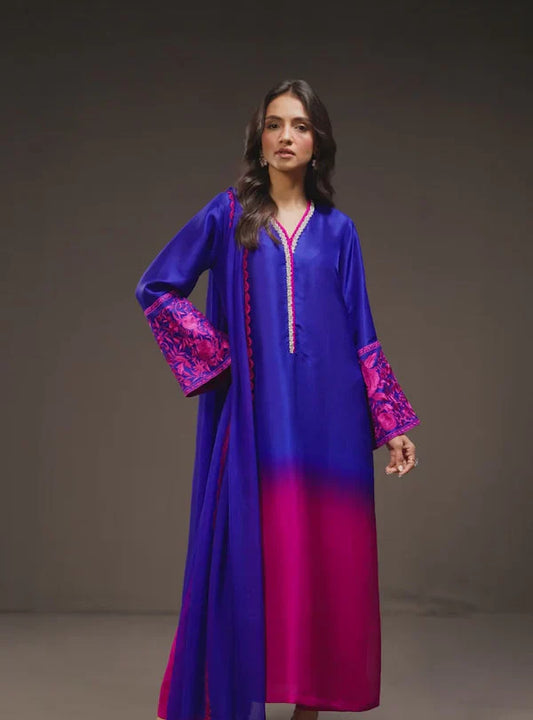 Zainab Chottani - 3 Piece Unstitched Embroidered and Printed SIlk Suit V228