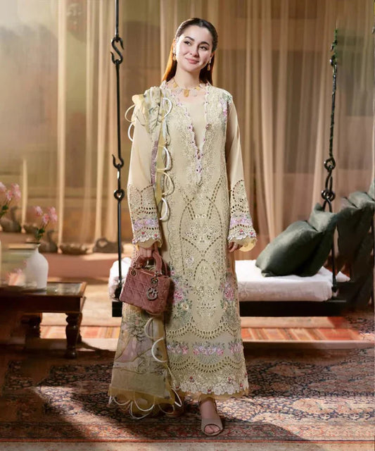 JADE DHANAK STITCH - UNSTITCH-3PC Embroidered Shirt with Digital Printed WOOL SHAL V523