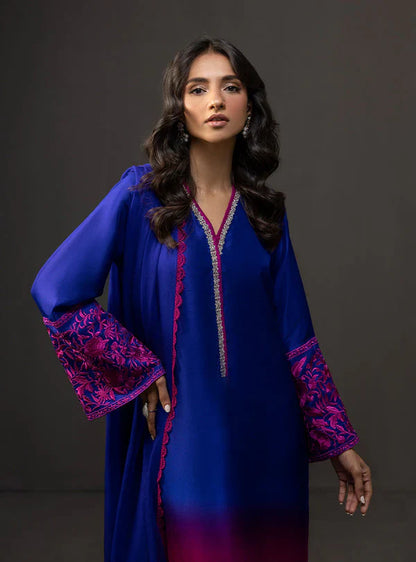 Zainab Chottani - 3 Piece Unstitched Embroidered and Printed SIlk Suit V228
