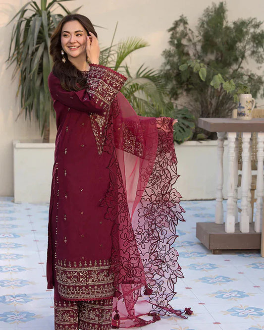 Dhanak-3PC Embroidered Shirt with Organza Embroidered Dupatta V1351W